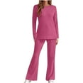 thumbnail image 1 of biudgviw Womens Pajama Sets Soft Ribbed Long Sleeve Crewneck Tunic Tops Knitted Comfy Long Pants Lounge Sleepwear Sets, 1 of 7