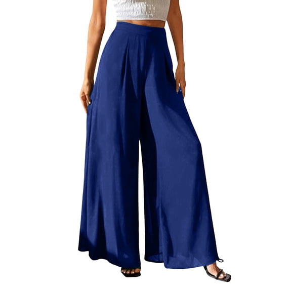 biudgviw Womens Palazzo Pants High Waisted Baggy Lounge Trousers Pleated Loose Flowy Wide Leg Pants Beach Vacation Outfits