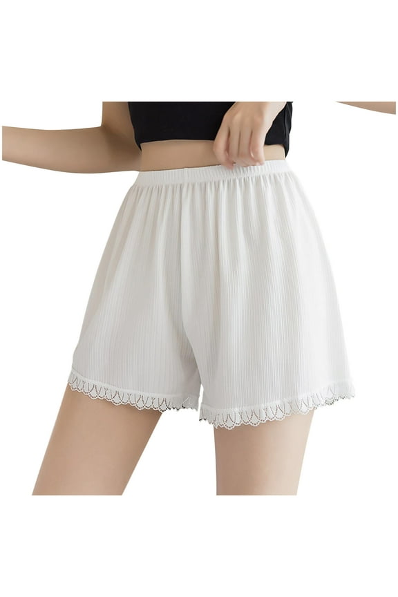 Womens Pettipants Ultra-Soft Under Dresses Culotte Slip Short Bottoms High Waisted Lace Hem Lounge Split Skirt