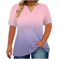 thumbnail image 1 of biudgviw Womens Plus Size Tops Gradient Print V Neck T Shirt Oversized Casual Short Sleeve Tees Trendy Summer Clothes, 1 of 5