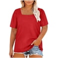 thumbnail image 1 of biudgviw Womens Plus Size Tops Pleated Short Sleeve T Shirts Dressy Casual Square Neck Tunic Blouse for Spring Summer, 1 of 6