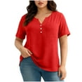 thumbnail image 1 of biudgviw Womens Plus Size Tops Short Sleeve Soft Basic Tees Classic Casual V Neck Button Oversized T-Shirt with Pocket, 1 of 7