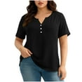 thumbnail image 1 of biudgviw Womens Plus Size Tops Short Sleeve Soft Basic Tees Classic Casual V Neck Button Oversized T-Shirt with Pocket, 1 of 7