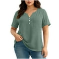 thumbnail image 1 of biudgviw Womens Plus Size Tops Short Sleeve Soft Basic Tees Classic Casual V Neck Button Oversized T-Shirt with Pocket, 1 of 7