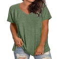 thumbnail image 1 of biudgviw Womens Plus Size Tops V Neck Short Sleeve T Shirts Comfy Casual Work Tunic Blouse Summer Loose Fit Basic Tees, 1 of 5