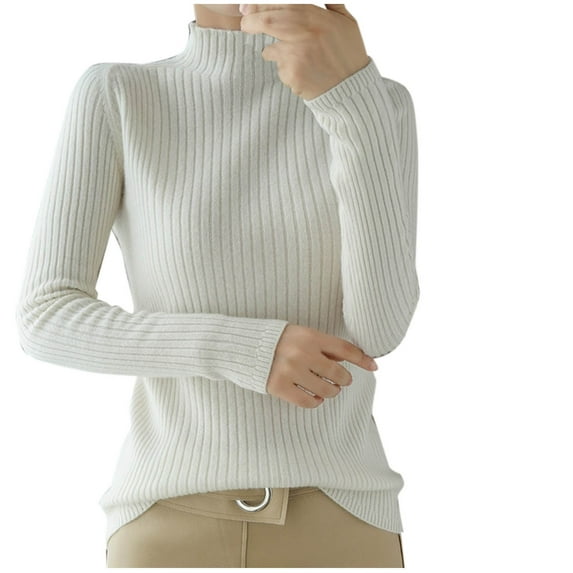 biudgviw Womens Rib Knit Sweater Mock Neck Slim Fit Casual Base Layer Sweater Long Sleeve Solid Color Lightweight Stretch Fall Tops