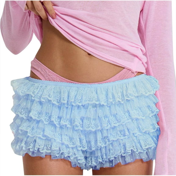 biudgviw Womens Ruffle Bottoms Low Rise Bow Trendy Bloomer Shorts Lace Frill Tiered Mini Shorts Ruched Lounge Cute Pettipants