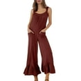 thumbnail image 1 of biudgviw Womens Ruffle Hem Jumpsuits Strap Square Neck Tank Top Rompers Comfy Wide Leg Pants One Piece Boho Casual Beach Vacation Outfits, 1 of 7