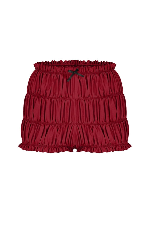 Womens Ruffle Shorts Low Rise Ruched Bloomer Shorts Cute Bow Tie Pettipants Gingham Boxer Lounge Bottoms