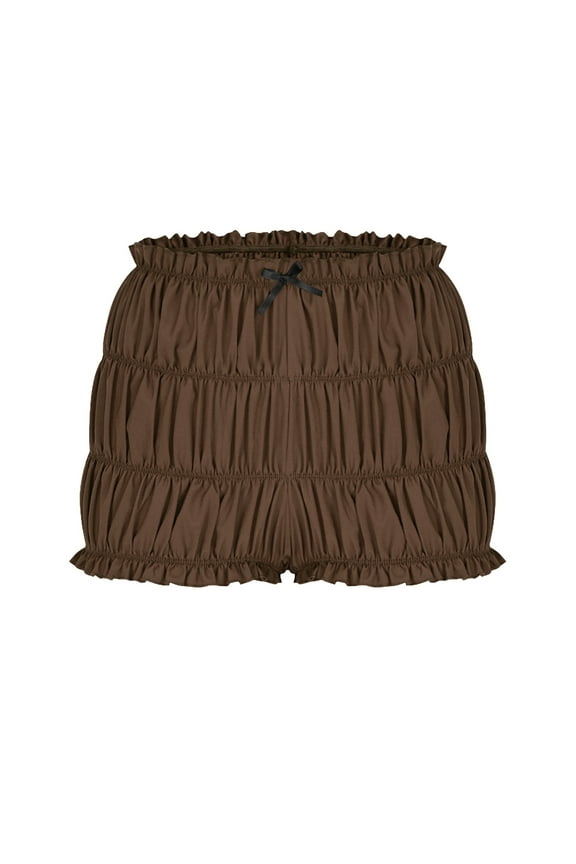 Womens Ruffle Shorts Low Rise Ruched Bloomer Shorts Cute Bow Tie Pettipants Gingham Boxer Lounge Bottoms