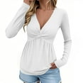 thumbnail image 1 of biudgviw Womens Shirts Dressy Casual Long Sleeve Tops Elegant Lightweight Front Knotted V Neck Blouses Going Out Outfits, 1 of 7