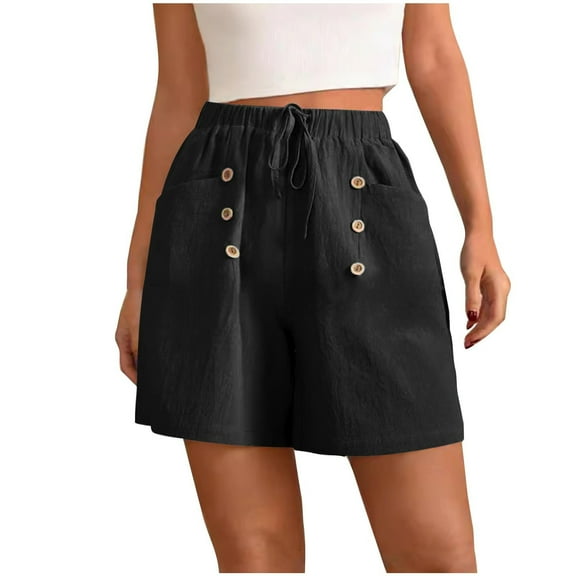 biudgviw Womens Shorts Casual Drawstring Elastic Waist Baggy Shorts Button Summer Outdoor Camping Shorts with Pocket