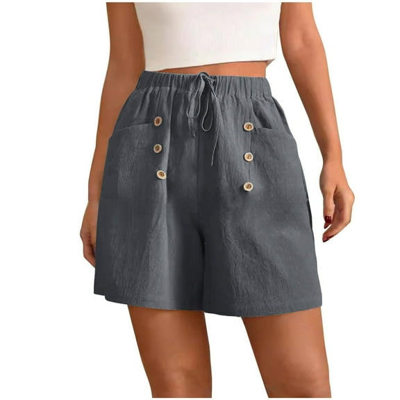 biudgviw Womens Shorts Casual Drawstring Elastic Waist Baggy Shorts Button Summer Outdoor Camping Shorts with Pocket