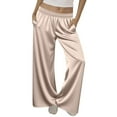 thumbnail image 1 of biudgviw Womens Silk Satin Pajama Pants Elastic Waisted Wide Leg Lounge Trousers Casual Loose Comfy Pjs with Pockets, 1 of 6