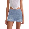 thumbnail image 1 of biudgviw Womens Smocked Bloomer Shorts Mid-Rise Lace Frill Ruffle Hem Pj Bottoms Lounge Comfy Mini Shorts Cute Pettipants, 1 of 2