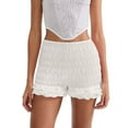 thumbnail image 1 of biudgviw Womens Smocked Bloomer Shorts Mid-Rise Lace Frill Ruffle Hem Pj Bottoms Lounge Comfy Mini Shorts Cute Pettipants, 1 of 2