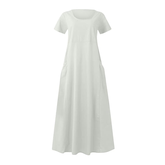 biudgviw Womens Summer Dresses Short Sleeve Maxi Flowy Dress Loose Round Neck Swing Sundress Beach Vacation Clothes with Pockets
