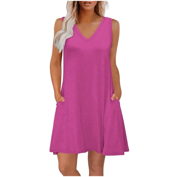 biudgviw Womens Summer Dresses with Pockets Loose V Neck Sleeveless Sundresses Casual Flowy Mini Tank Dresses Vacation Clothes