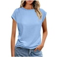 thumbnail image 1 of biudgviw Womens Summer Tops Casual Boat Neck Shirts Cap Sleeves Solid Color Basic Tee Casual Soft Trendy Clothes, 1 of 6
