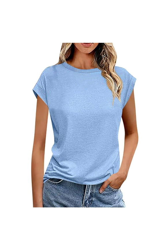 Womens Summer Tops Casual Boat Neck Shirts Cap Sleeves Solid Color Basic Tee Casual Soft Trendy Clothes