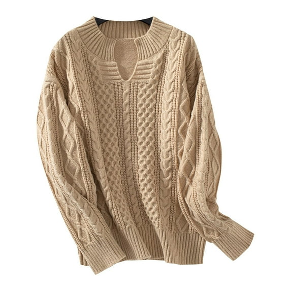 biudgviw Womens Sweater Fall Winter Long Sleeve V Neck Baggy Pullover Tops Vintage Knitted Plain Tunic Shirts