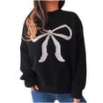 thumbnail image 1 of biudgviw Womens Sweaters Loose Bow Knot Crew Neck Knitted Pullover Tops Fall Winter Casual Long Sleeve Pullover Sweaters, 1 of 5