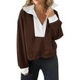 thumbnail image 1 of biudgviw Womens Sweatshirt Casual Lapel Long Sleeve Pullover Shirts Oversized Loose Color Block Crop Tops Fall Trendy Outfits, 1 of 7