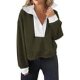 thumbnail image 1 of biudgviw Womens Sweatshirt Casual Lapel Long Sleeve Pullover Shirts Oversized Loose Color Block Crop Tops Fall Trendy Outfits, 1 of 7