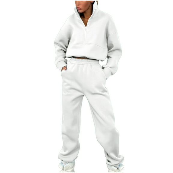 biudgviw Womens Sweatsuit Outfits Casual Long Sleeve Half Zipped Oversized Sweatshirt Fleece Warm Jogger Pants Sets