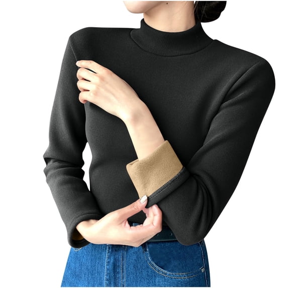 biudgviw Womens Thermal Shirts Mock Neck Long Sleeve Fleece Lined Base Layer Tops Ribbed Slim Fit Pullover Workout Underwear