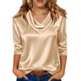 thumbnail image 1 of biudgviw Womens Tops 3/4 Sleeve Elegant Blouses Loose Business Casual Cowl Neck Tunic Shirts Work Office Outfits Trendy Clothes, 1 of 5