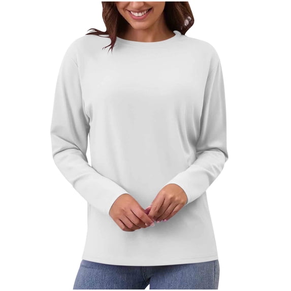 biudgviw Womens Tops Casual Loose Fit Long Sleeve Basic Tees Comfy Soft Solid Color Crew Neck T Shirts for Fall Winter