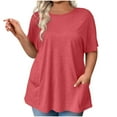 thumbnail image 1 of biudgviw Womens Tops Dressy Casual Plus Size Crew Neck Shirts Short Sleeves Solid Color Tee Soft Flowy Outfits with Pockets, 1 of 7