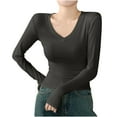 thumbnail image 1 of biudgviw Womens Tops Long Sleeve V Neck Casual Undershirts Slim Fit Stretch Soft Baselayer T Shirts Basic Trendy Fall Outfits, 1 of 3