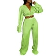 thumbnail image 1 of biudgviw Womens Tracksuit Sets 2 Piece Baggy Long Sleeve Deep V Neck Cropped Tops Comfy Wide Leg Long Pants Casual Outfits, 1 of 5