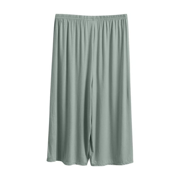 biudgviw Womens Wide Leg Capri Pants Elastic Waist Soft Comfy Trousers Sleep Casual Summer Loose Flowy Pajama Pants