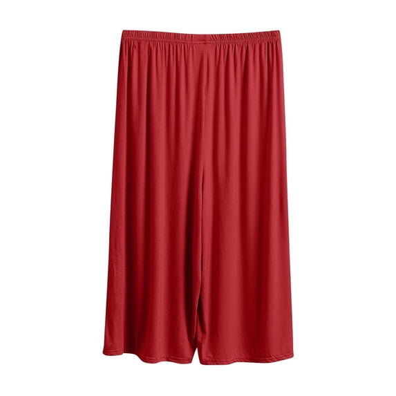 biudgviw Womens Wide Leg Capri Pants Elastic Waist Soft Comfy Trousers Sleep Casual Summer Loose Flowy Pajama Pants