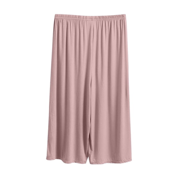 biudgviw Womens Wide Leg Capri Pants Elastic Waist Soft Comfy Trousers Sleep Casual Summer Loose Flowy Pajama Pants