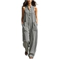 thumbnail image 1 of biudgviw Womens Wide Leg Jumpsuits Fashion Striped Henley Jumpsuits Button Casual Sleeveless Long Rompers with Pockets, 1 of 7