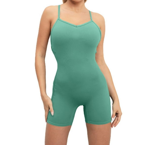 biudgviw Womens Workout Rompers Spaghetti Strap Square Neck Athletic Bodysuits One Piece Bodycon Summer Outfits for Yoga