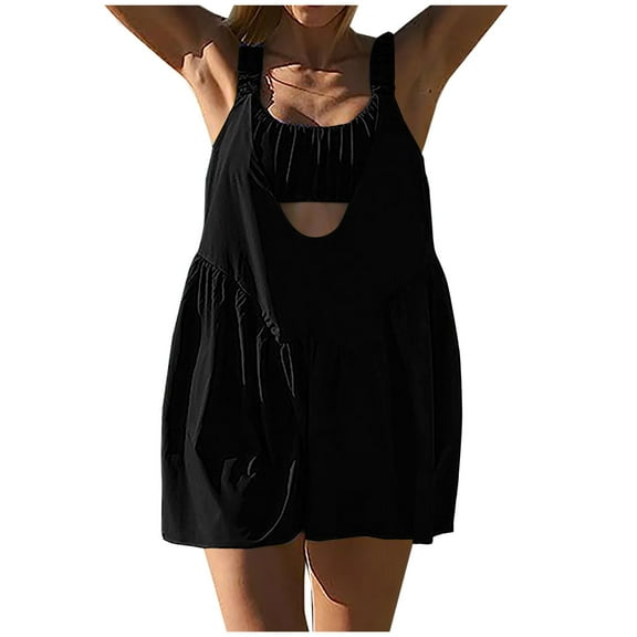 biudgviw Womens Workout Rompers Square Neck Strap Athletic Jumpsuits One Piece Tennis Summer Outfits for Gym