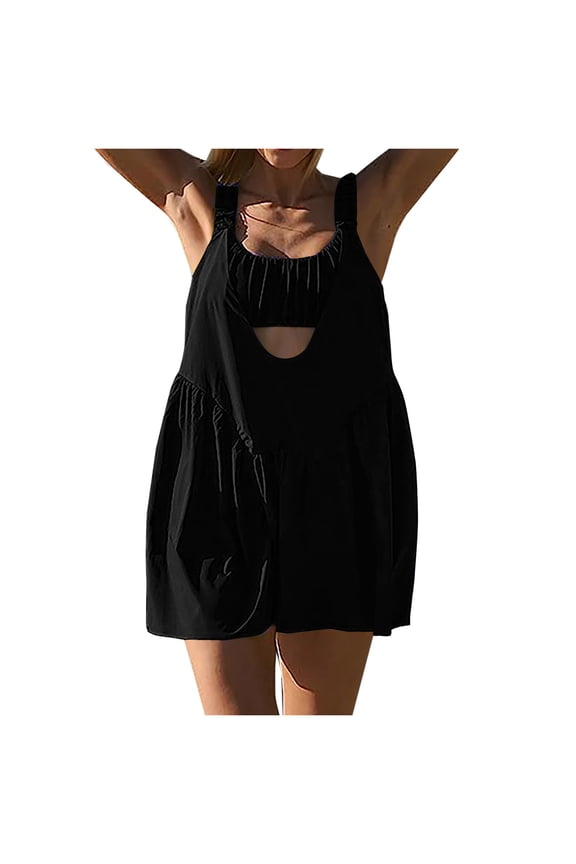 Womens Workout Rompers Square Neck Strap Athletic Jumpsuits One Piece Tennis Summer Outfits for Gym