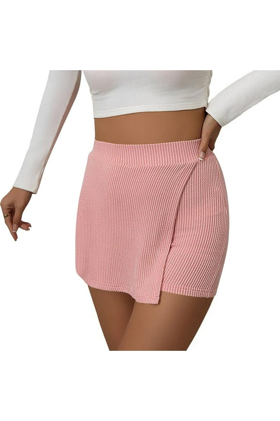 Womens Wrap Shorts Casual High Rise Skorts Textured Elastic Waist Cute Golf Skirt with Shorts Lightweight Outdoor Mini Skirts