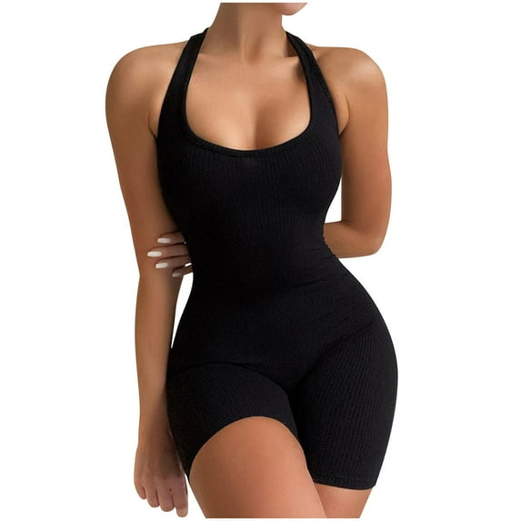 biudgviw Womens Yoga Jumpsuits Square Neck Sleeveless Workout Rompers Ribbed Backless Seamless One Piece Bodysuits Summer Outfits