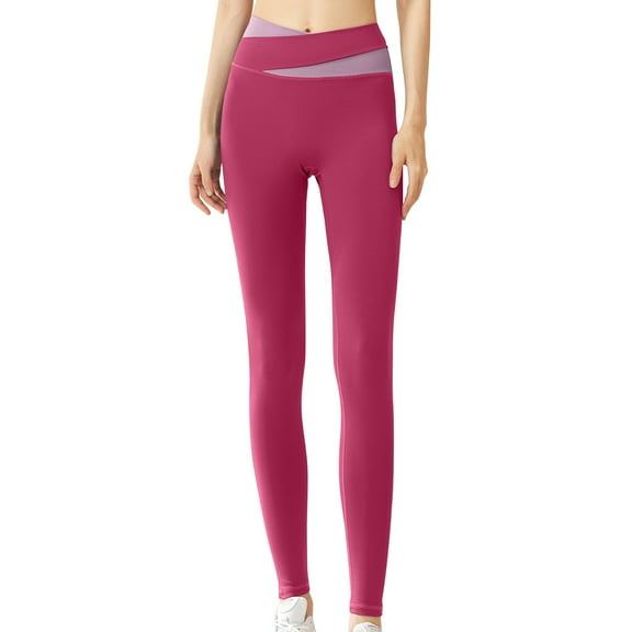 biudgviw Womens Yoga Leggings Soft Stretch High Elastic Waisted Color Block Pants Seamless Skinny Athletic Jogger Legging
