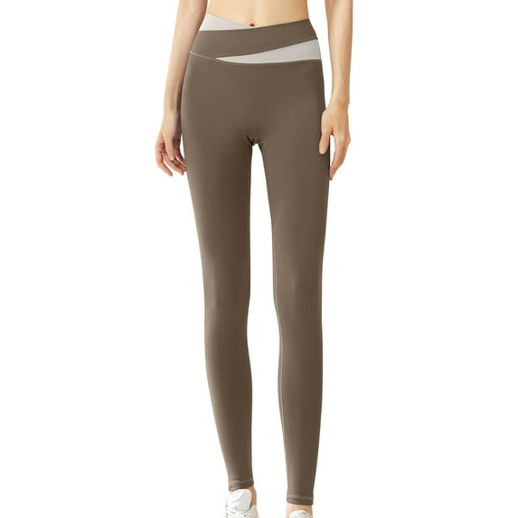 biudgviw Womens Yoga Leggings Soft Stretch High Elastic Waisted Color Block Pants Seamless Skinny Athletic Jogger Legging