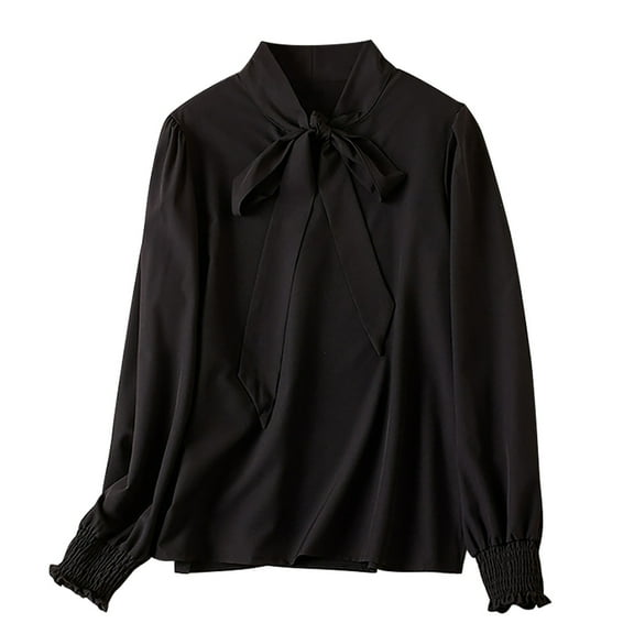 biudgviw Work Tops for Women Soft Chiffon Long Sleeve Front Bow Knot Dressy Casual Shirts Fall Elegant Going out Blouses