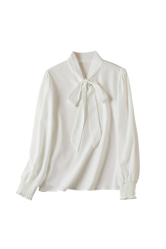 Work Tops for Women Soft Chiffon Long Sleeve Front Bow Knot Dressy Casual Shirts Fall Elegant Going out Blouses