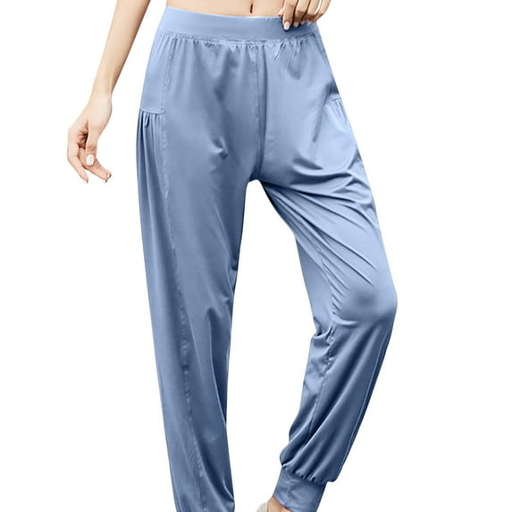 biudgviw Workout Pants for Women Comfy Elastic Waist Stretch Long Pants Fall Soft Solid Color Pleated Jogger Trousers