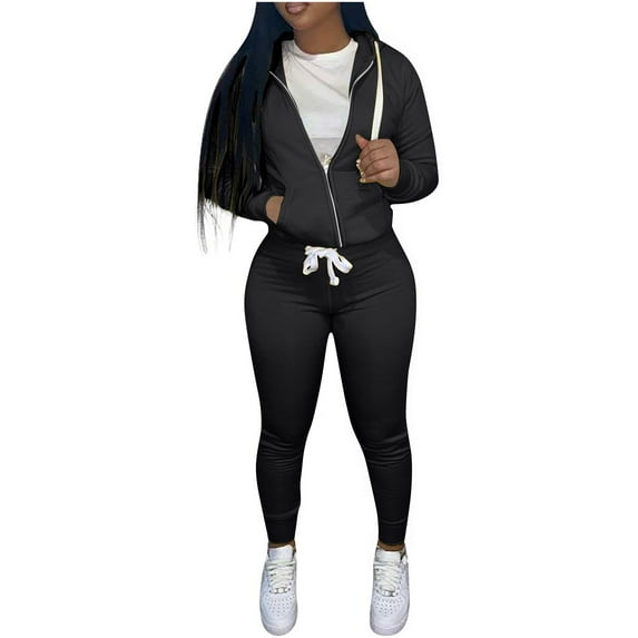 biudgviw Workout Sets for Women Soft Long Sleeve Zipped up Hoodies Sweatshirt Stretch Slim Jogger Pants Athletic Outfits Sweatsuit
